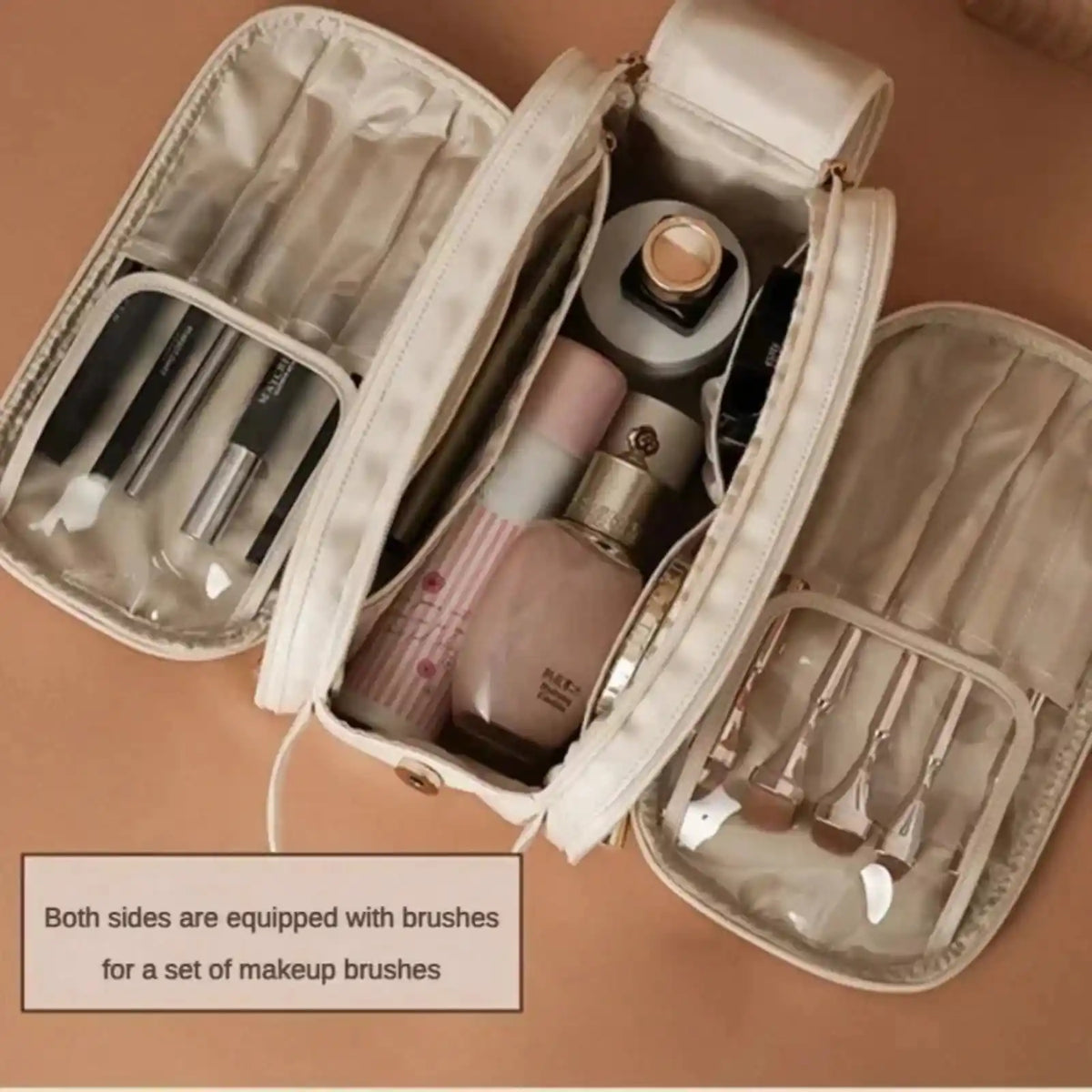 PU Leather Double-Zip Travel Makeup Bag