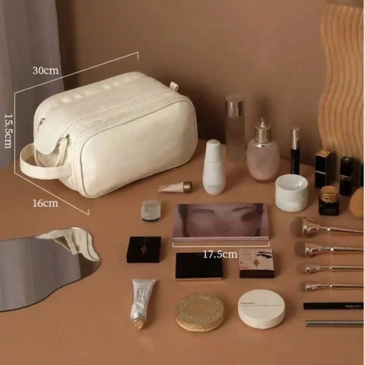 PU Leather Double-Zip Travel Makeup Bag