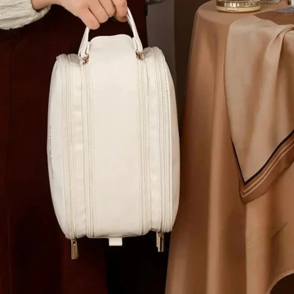 PU Leather Double-Zip Travel Makeup Bag