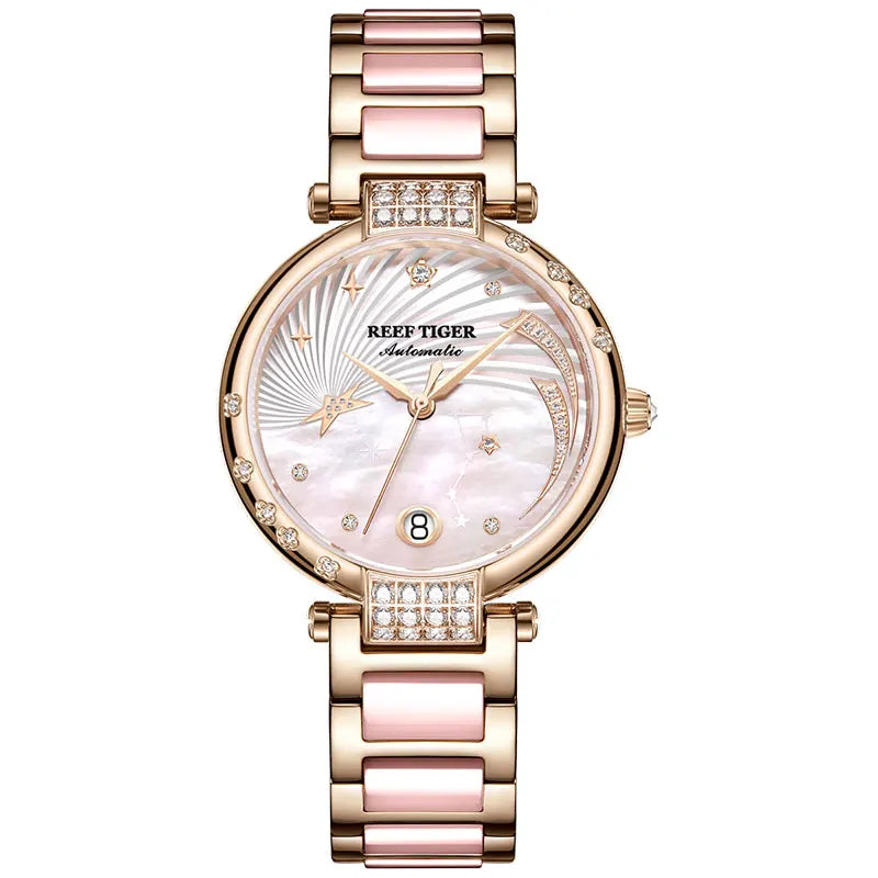 Reef Tiger RGA1592 Women’s Automatic Diamond Watch – White Dial Smash Price Shop Women's Watch