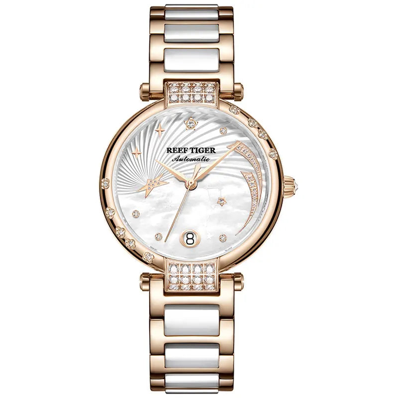 Reef Tiger RGA1592 Women’s Automatic Diamond Watch – White Dial Smash Price Shop Women's Watch