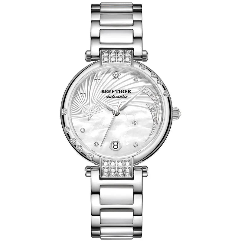 Reef Tiger RGA1592 Women’s Automatic Diamond Watch – White Dial Smash Price Shop Women's Watch