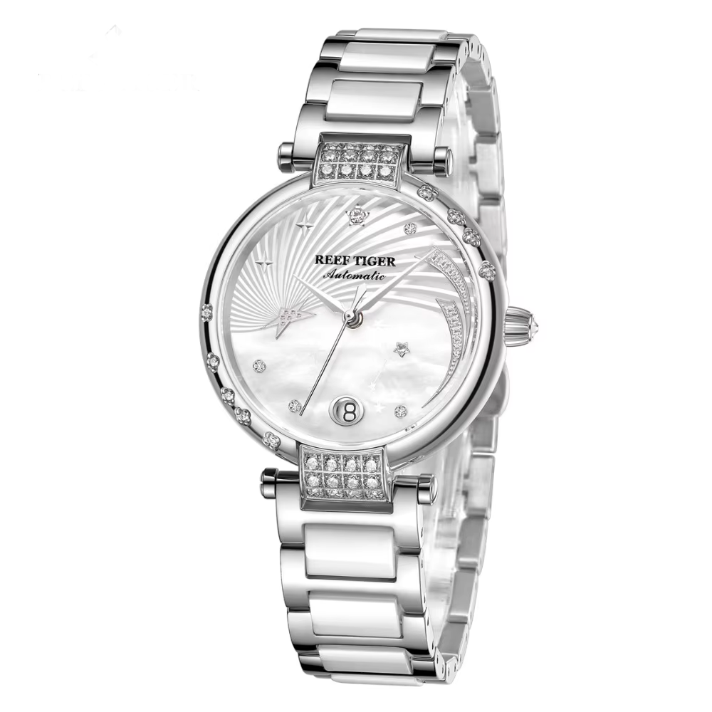 Reef Tiger RGA1592 Women’s Automatic Diamond Watch – White Dial Smash Price Shop Women's Watch