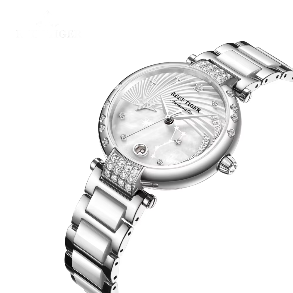 Reef Tiger RGA1592 Women’s Automatic Diamond Watch – White Dial Smash Price Shop Women's Watch