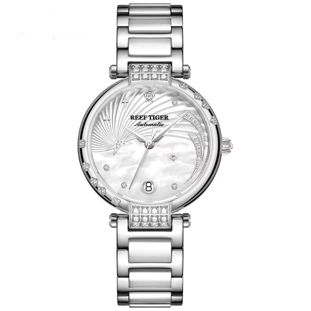 Reef Tiger RGA1592 Women’s Automatic Diamond Watch – White Dial Smash Price Shop Women's Watch