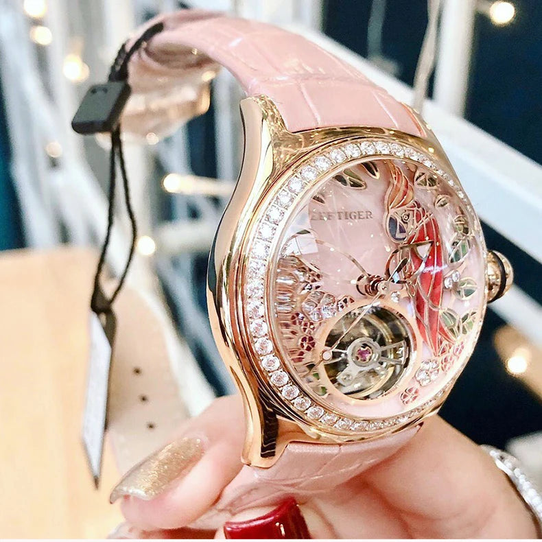 Reef Tiger RGA7105 Ladies Skeleton Watch – 3D Dial, Automatic