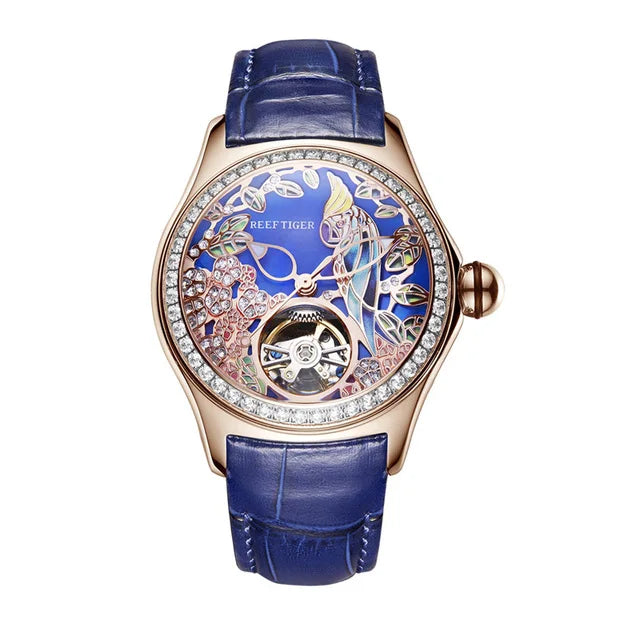 Reef Tiger RGA7105 Ladies Skeleton Watch – 3D Dial, Automatic