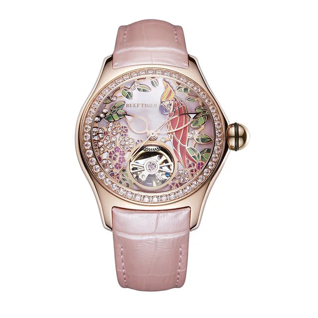 Reef Tiger RGA7105 Ladies Skeleton Watch – 3D Dial, Automatic Smash Price Shop Women's Watch