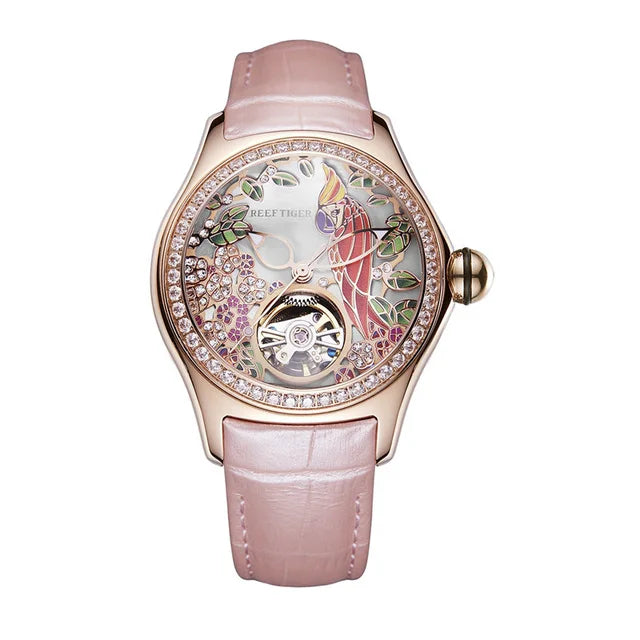 Reef Tiger RGA7105 Ladies Skeleton Watch – 3D Dial, Automatic Smash Price Shop Women's Watch
