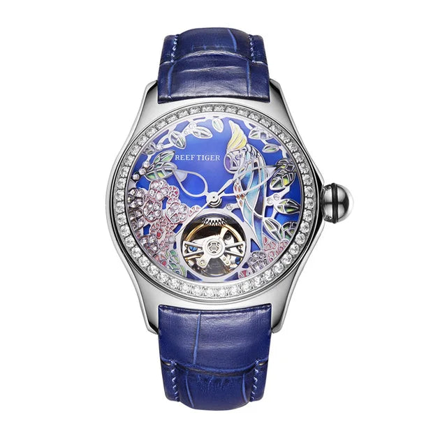 Reef Tiger RGA7105 Ladies Skeleton Watch – 3D Dial, Automatic Smash Price Shop Women's Watch