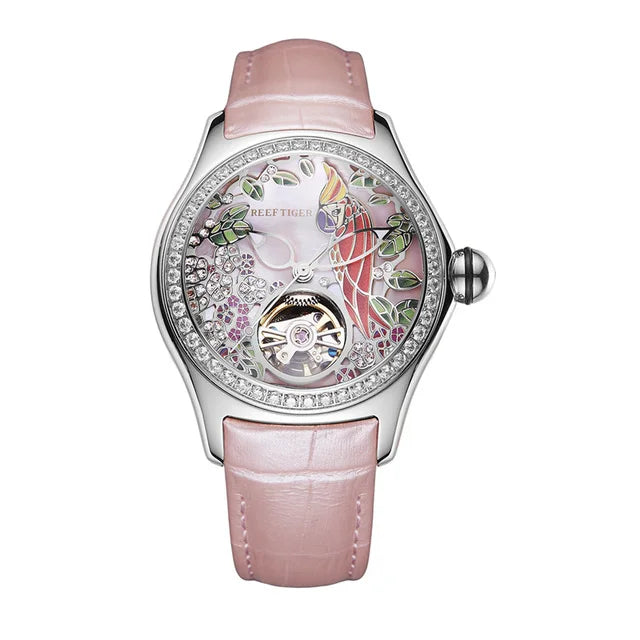 Reef Tiger RGA7105 Ladies Skeleton Watch – 3D Dial, Automatic Smash Price Shop Women's Watch