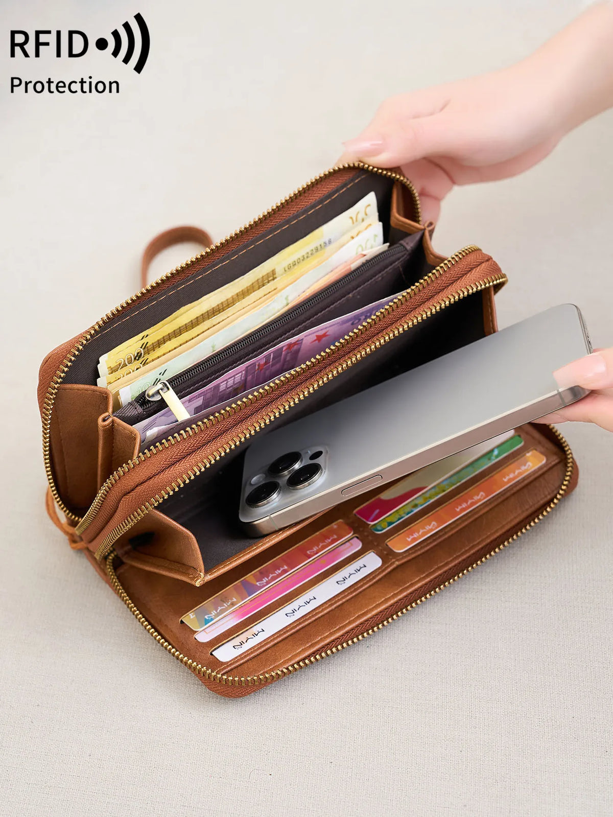 RFID Blocking Double-Zip Long Wallet – product image 3