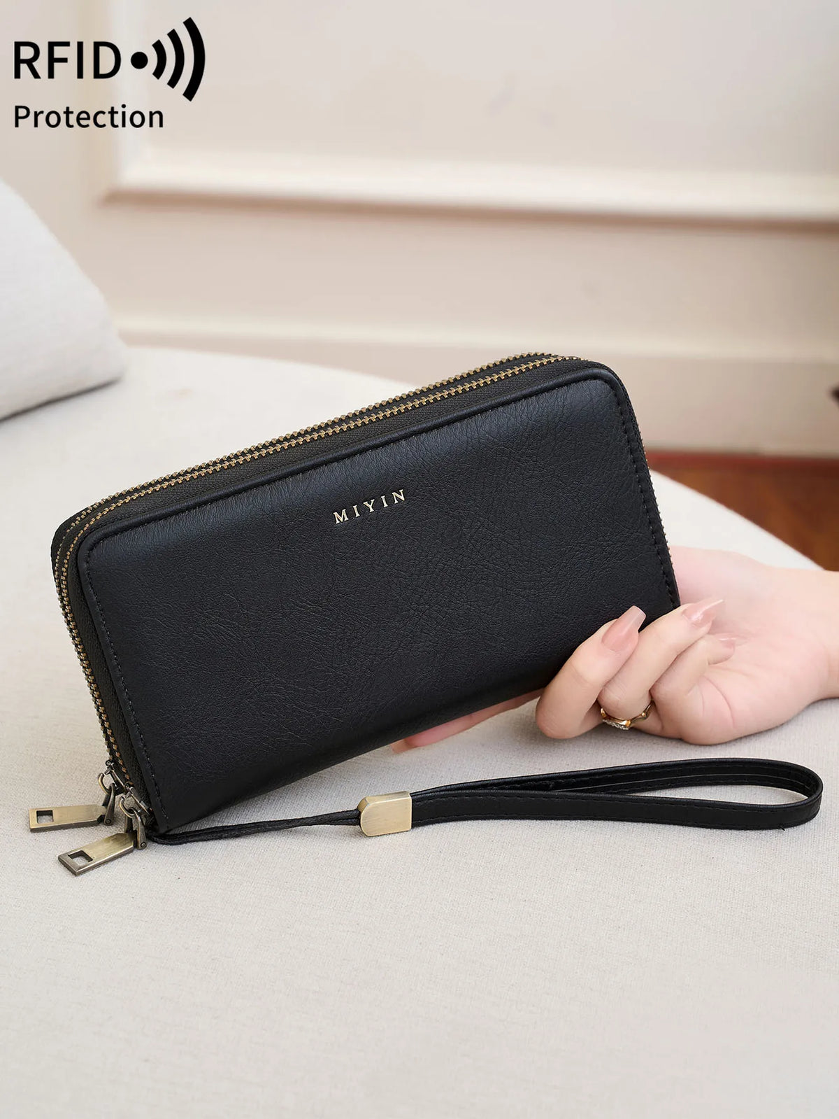 RFID Blocking Double-Zip Long Wallet – product image 4