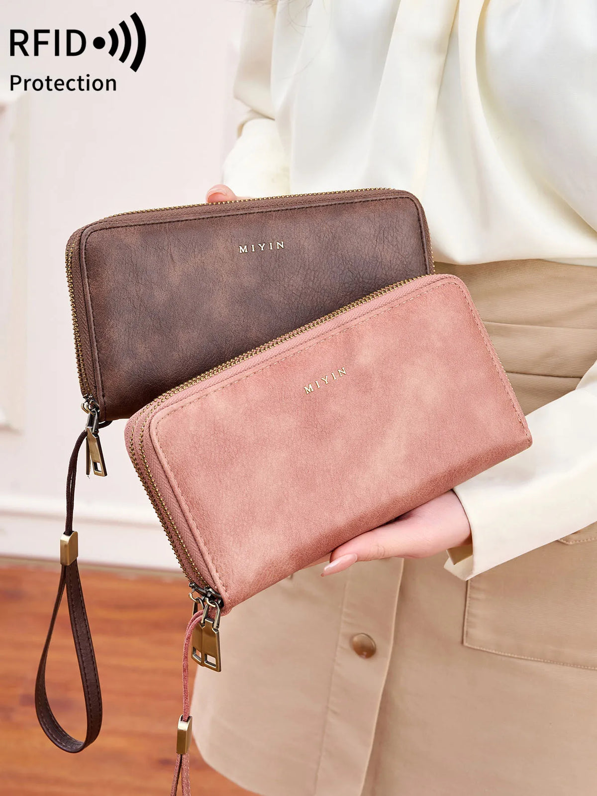 RFID Blocking Double-Zip Long Wallet – product image 6
