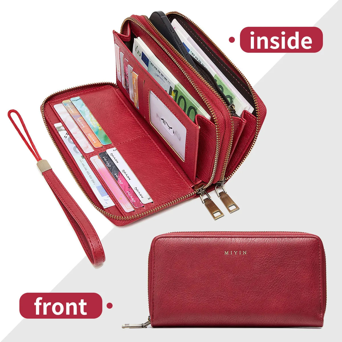 RFID Blocking Double-Zip Long Wallet in QB381-Winered – product image 8