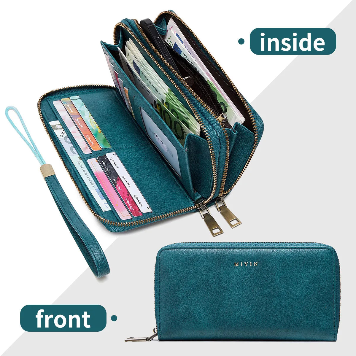 RFID Blocking Double-Zip Long Wallet in QB381-Peacockblue – product image 11