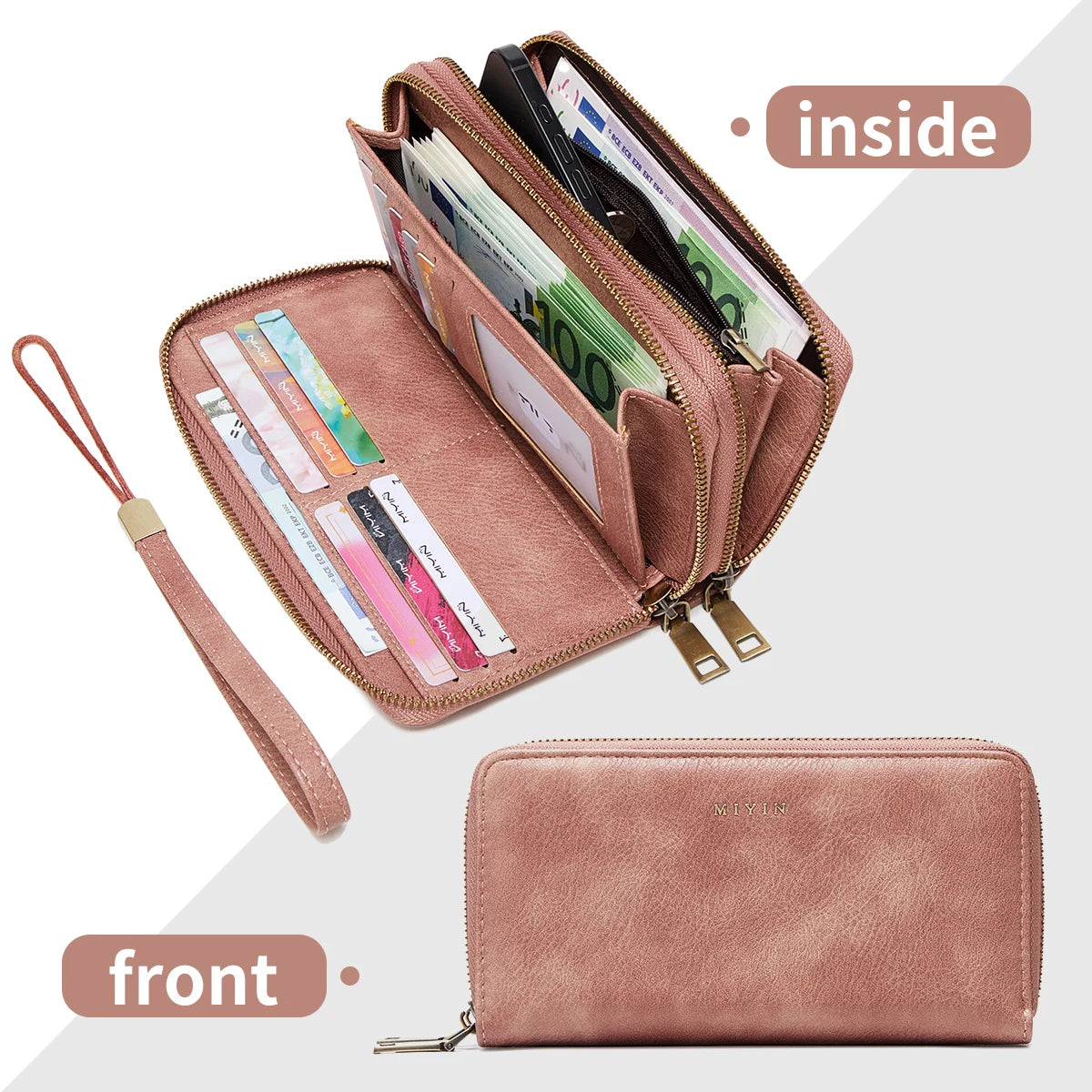 RFID Blocking Double-Zip Long Wallet in QB381-Pink – product image 12