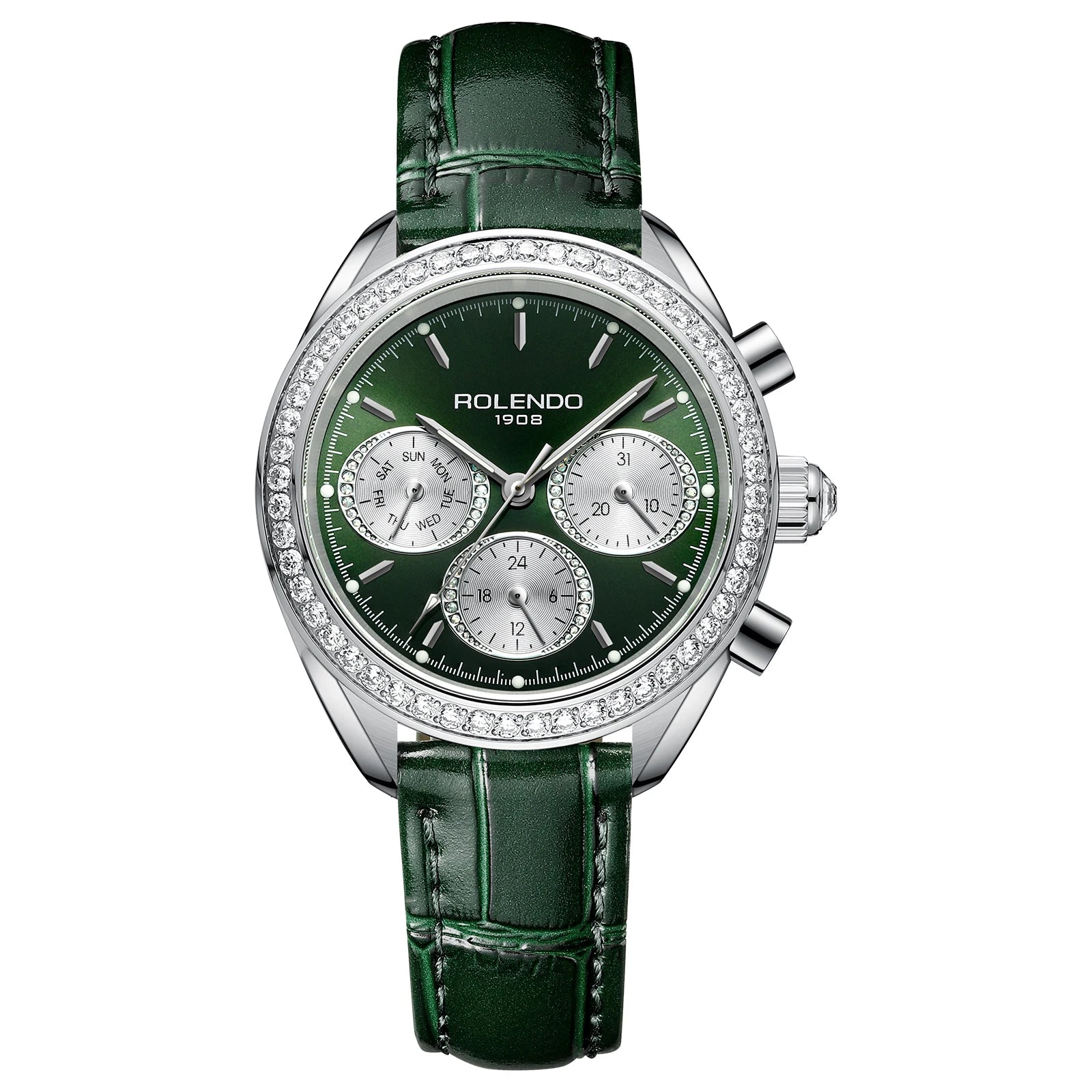 ROLENDO RL7107 Women’s Automatic Watch – Emerald Dial Diamond Luxury Smash Price Shop Women's Watch