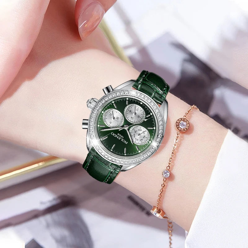 ROLENDO RL7107 Women’s Automatic Watch – Emerald Dial Diamond Luxury Smash Price Shop Women's Watch