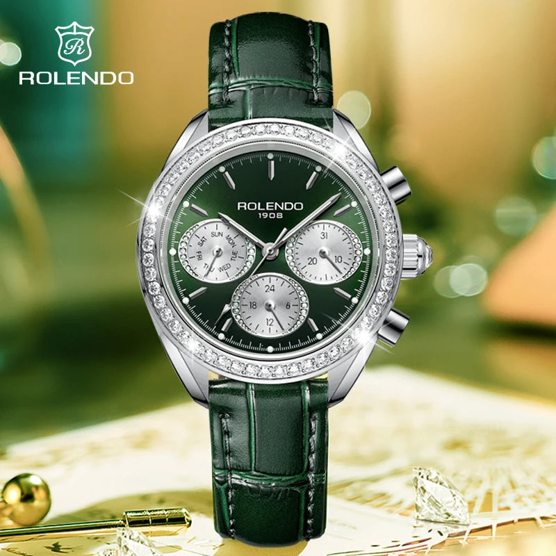 ROLENDO RL7107 Women’s Automatic Watch – Emerald Dial Diamond Luxury Smash Price Shop Women's Watch