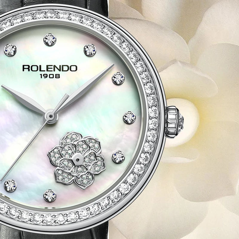 ROLENDO RL7109 Women’s Automatic Watch – Floral Diamond Sapphire Luxury Smash Price Shop Women's Watch