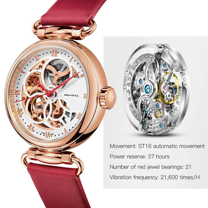 Seagull 6002L Women’s Skeleton Automatic Watch & Necklace Set – Sapphire Luxury Smash Price Shop Women's Watch