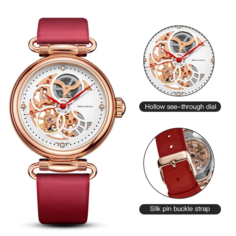 Seagull 6002L Women’s Skeleton Automatic Watch & Necklace Set – Sapphire Luxury Smash Price Shop Women's Watch