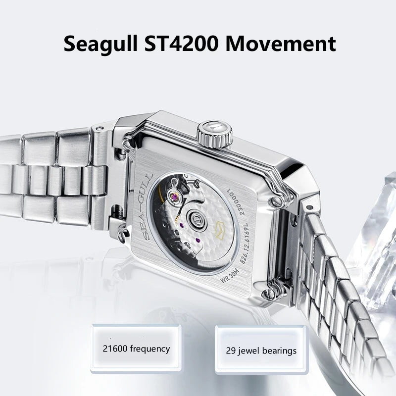 Seagull 6169L Women’s Automatic Square Watch – Sapphire Stainless Steel