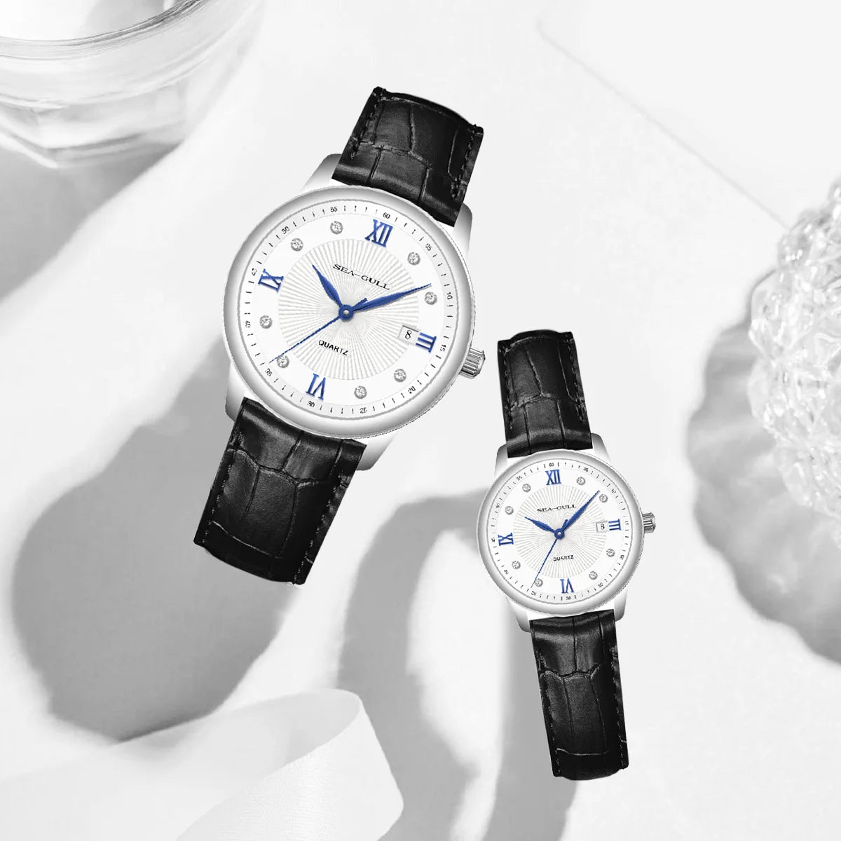 Seagull Quartz Couple Watch Leather Band