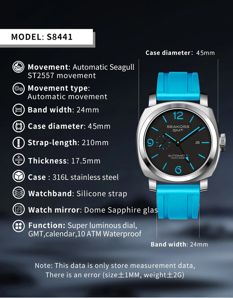 SEAKOSS GMT Super Luminous Dive Watch – 10ATM, 2557 Auto