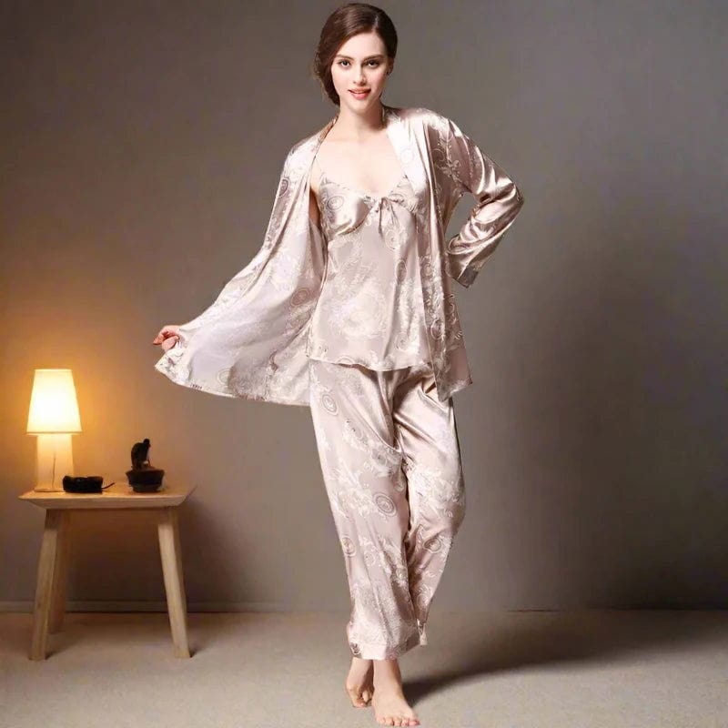 SPS - 3 Pcs Floral Silky Sleepwear