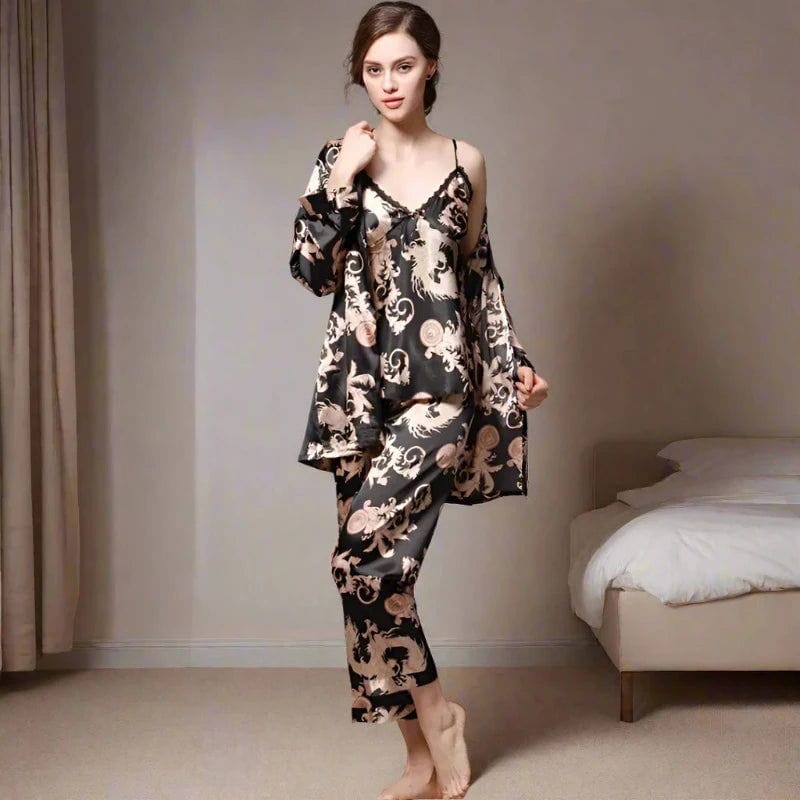 SPS - 3 Pcs Floral Silky Sleepwear