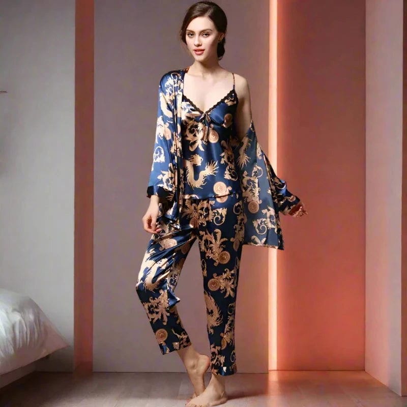 SPS - 3 Pcs Floral Silky Sleepwear