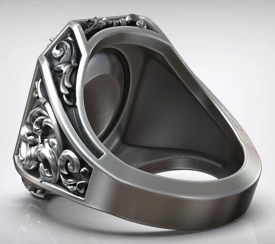 SPS - Rococo patterned silver men's ring.