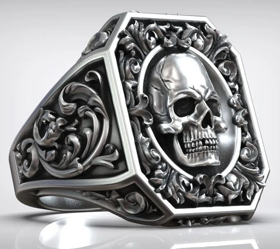 SPS - Rococo patterned silver men's ring.