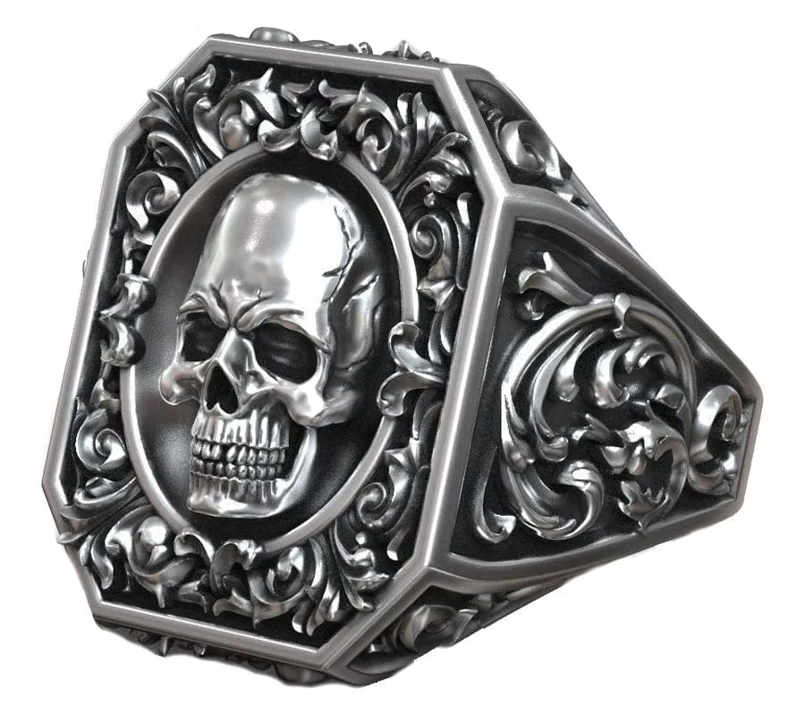 SPS - Rococo patterned silver men's ring.