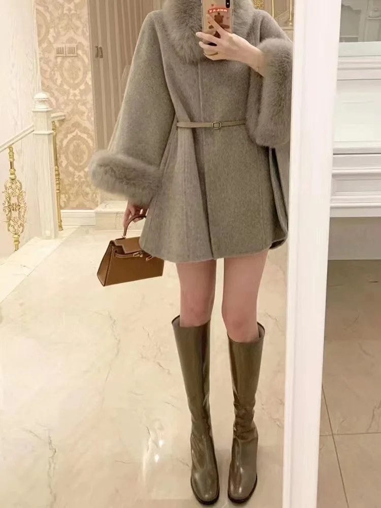 SPS - Luxury Woolen Cloak with Fur Collar