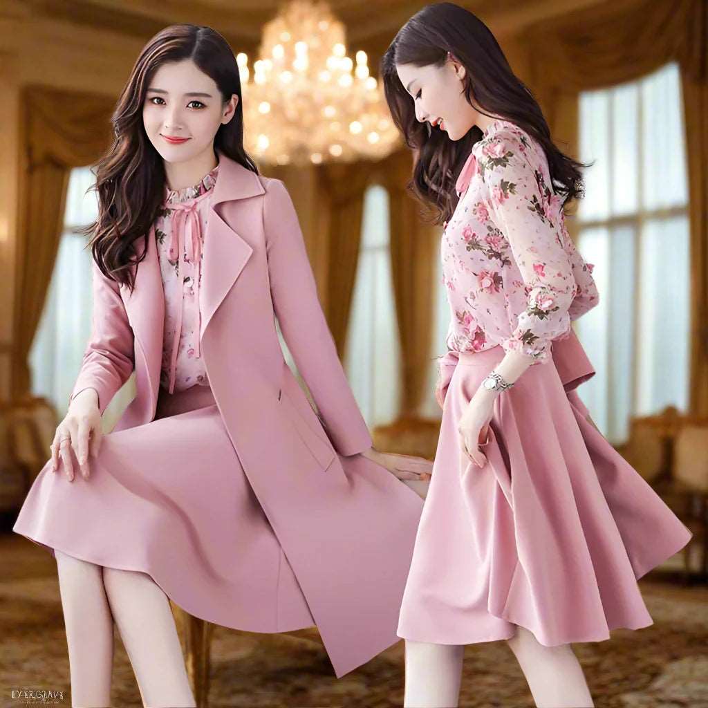 SPS - 3-Piece Woolen Coat & Skirt Set