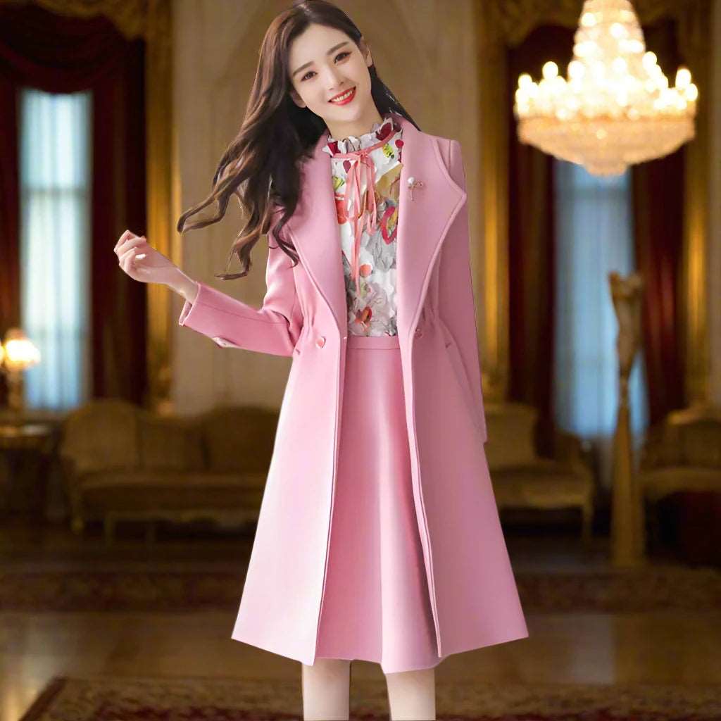 SPS - 3-Piece Woolen Coat & Skirt Set