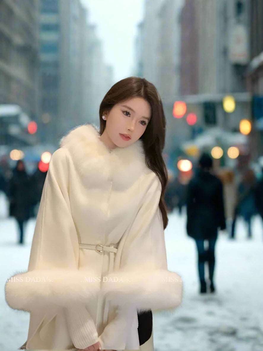 SPS - Luxury Woolen Cloak with Fur Collar