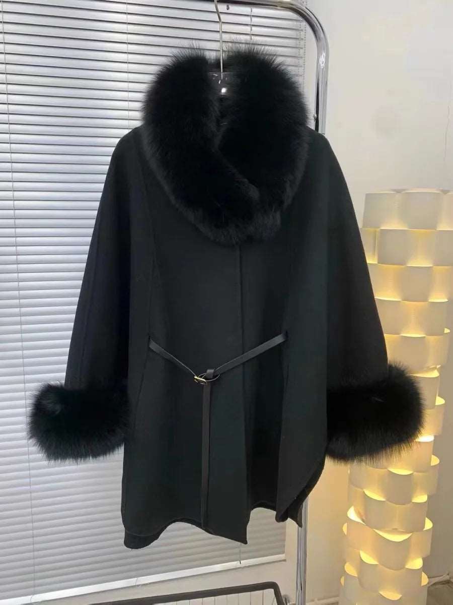 SPS - Luxury Woolen Cloak with Fur Collar