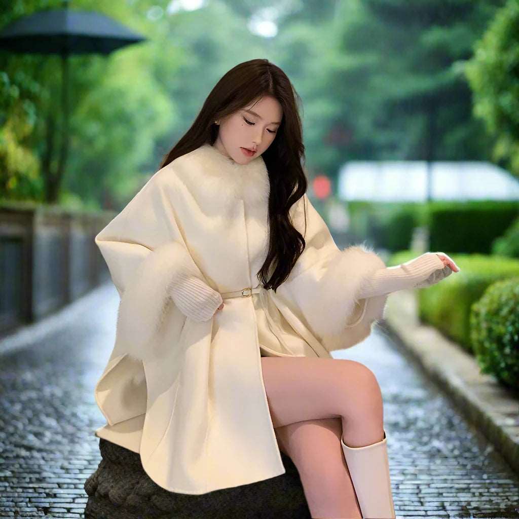 SPS - Luxury Woolen Cloak with Fur Collar