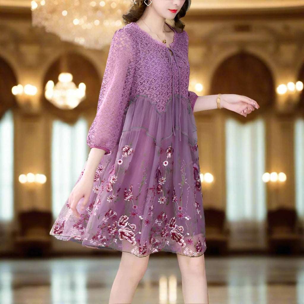 SPS - Silk Floral Embroidery Midi Dress