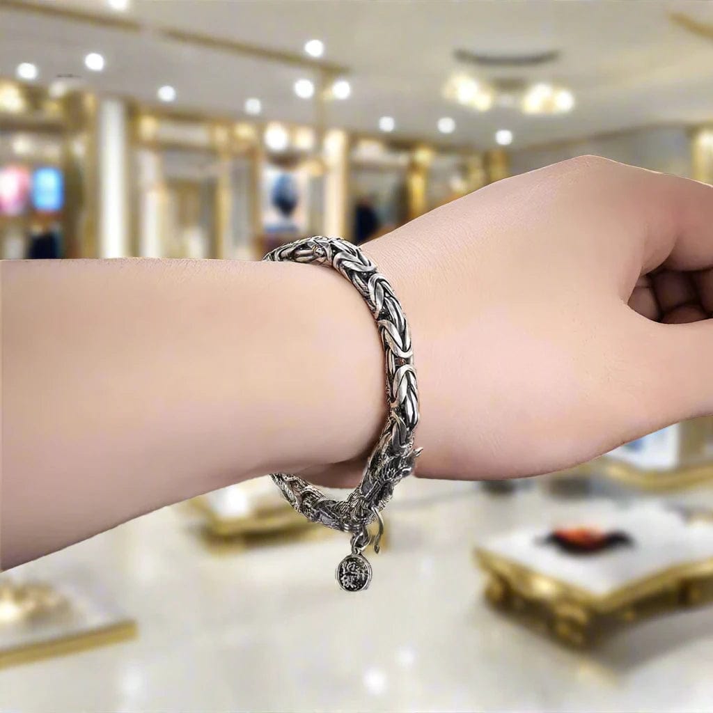 SPS - V.YA Real 925 Sterling Silver Dragon Bracelet for Men Male Vintage Heavy Bangles Bracelets Homme Silver Jewelry