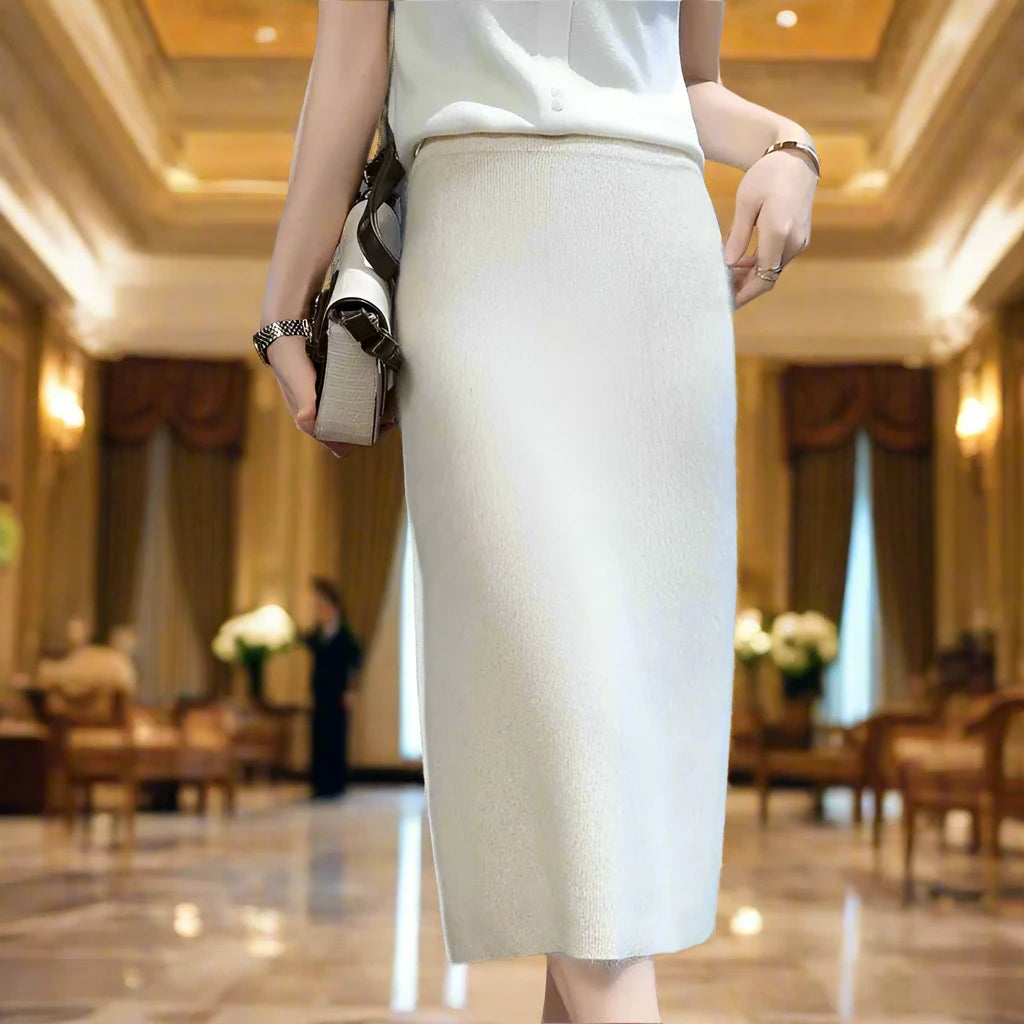 SPS - High Quality Mink Cashmere Skirt Women's High Waist Slim Hip Skirt Chinese Cheongsam Style Knit Skirt Fashion All-Match Sweater