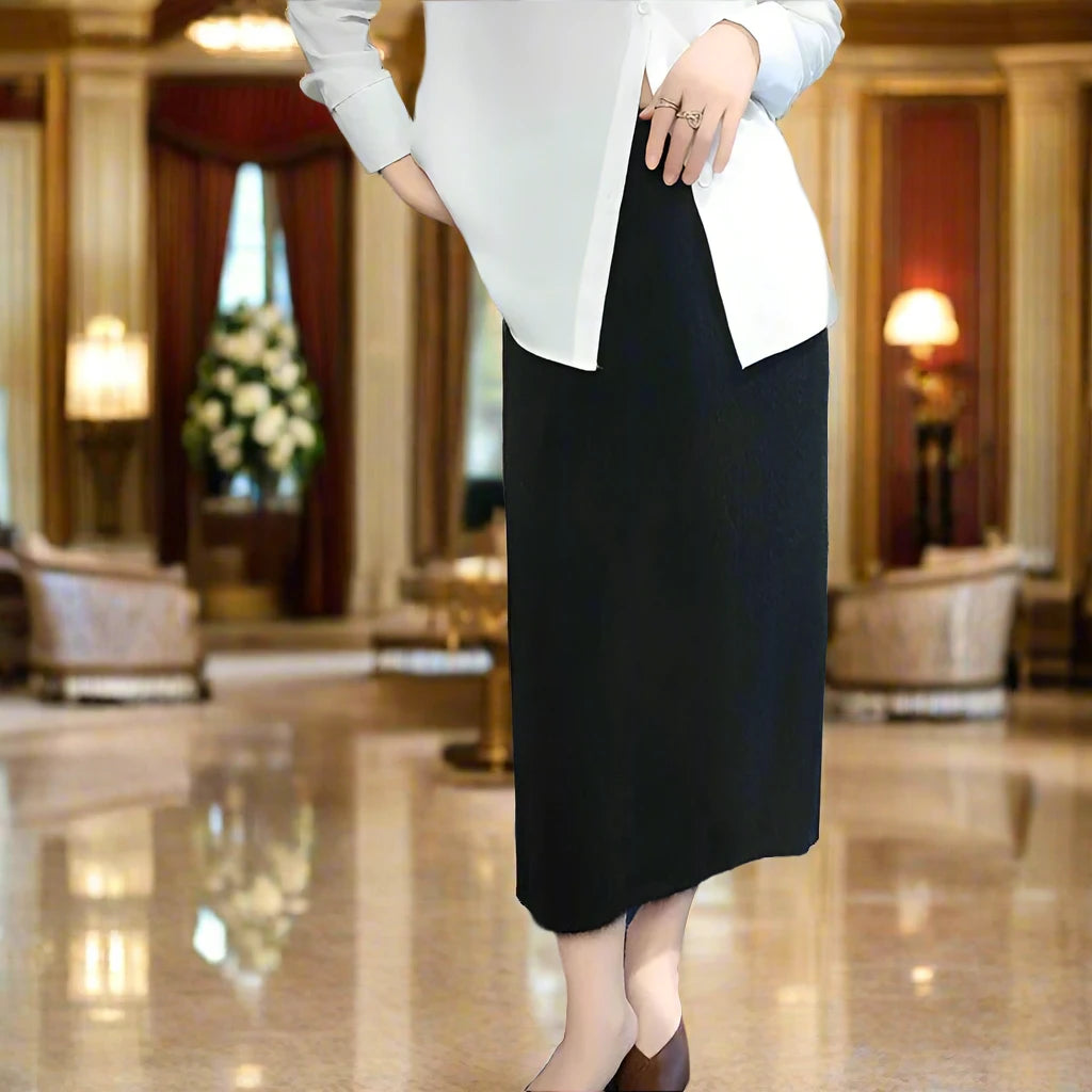 SPS - High Quality Mink Cashmere Skirt Women's High Waist Slim Hip Skirt Chinese Cheongsam Style Knit Skirt Fashion All-Match Sweater