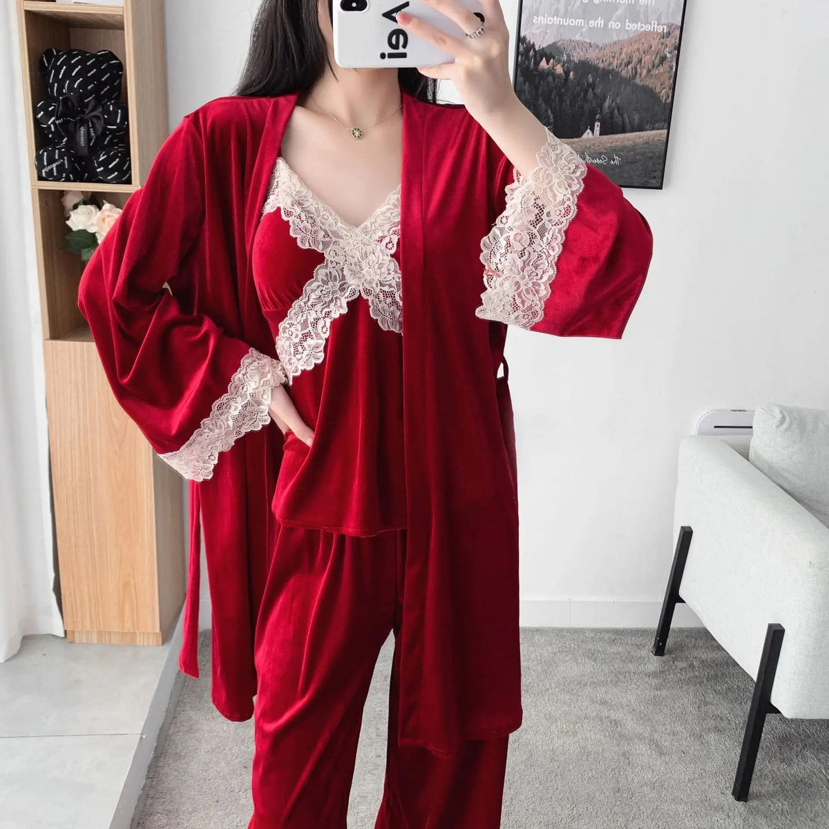 SPS - 2pcs Satin Robe Sleep Suit