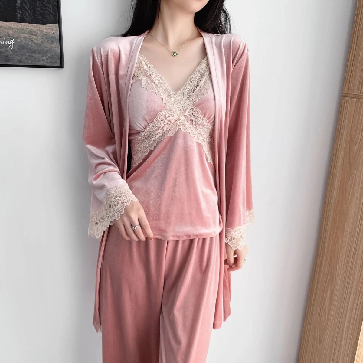 SPS - 2pcs Satin Robe Sleep Suit