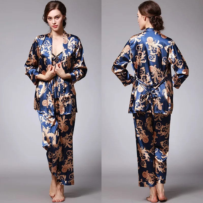 SPS - 3 Pcs Floral Silky Sleepwear