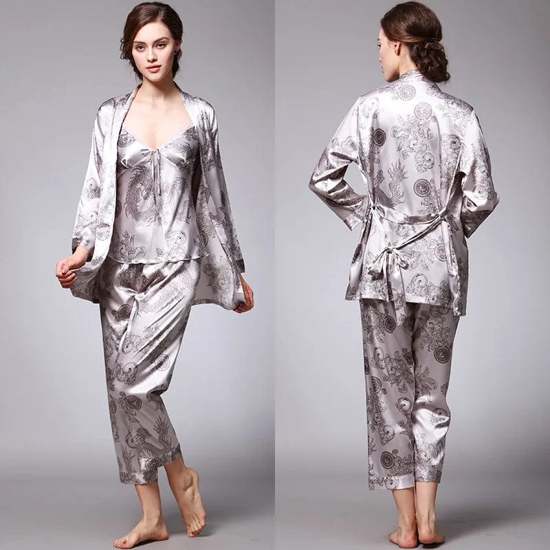 SPS - 3 Pcs Floral Silky Sleepwear